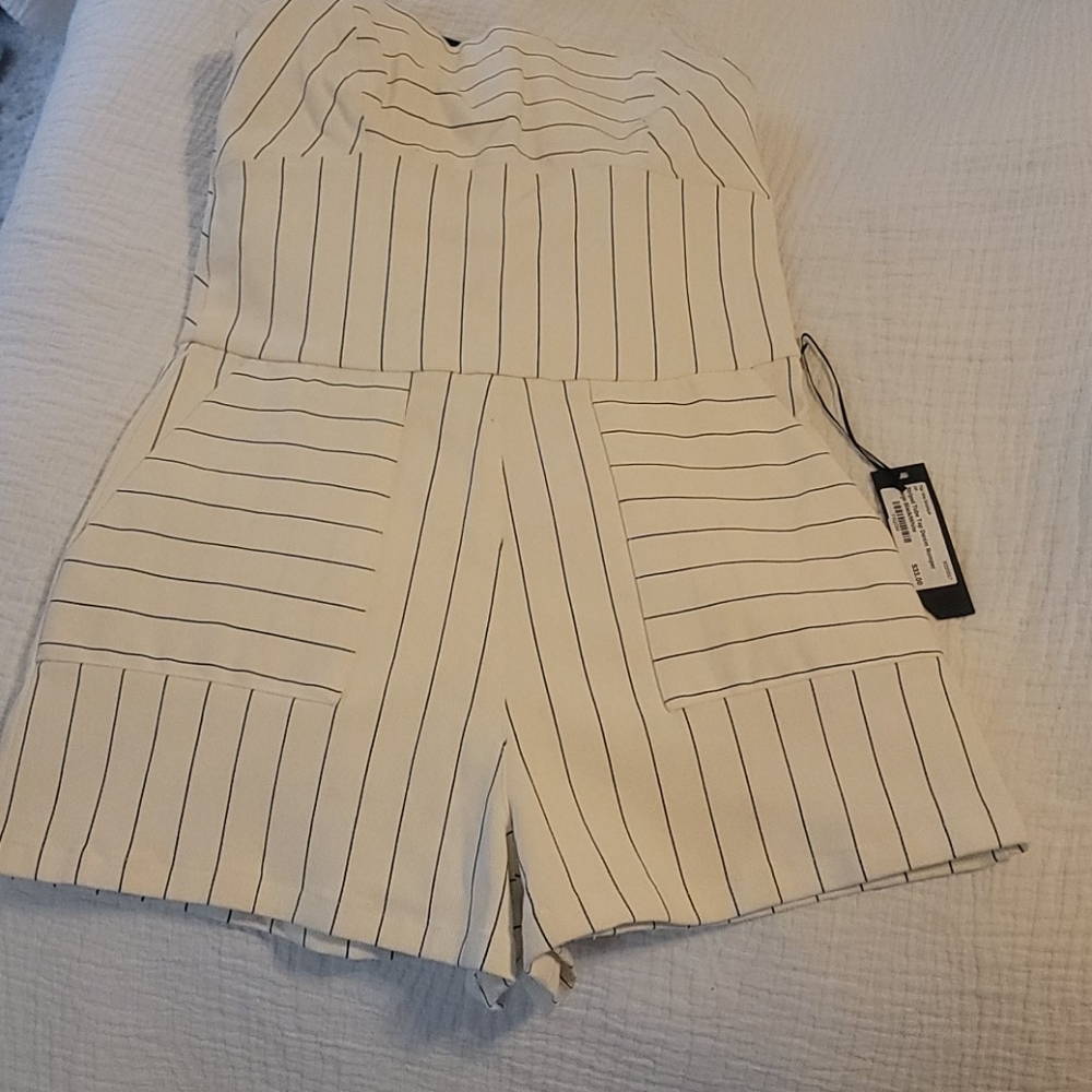 Boutique striped denim romper